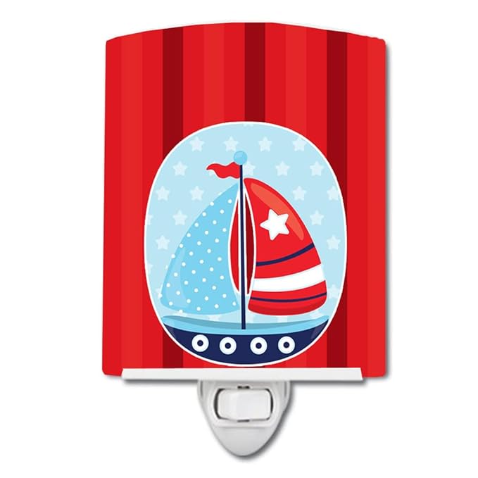 Caroline's Treasures BB8871CNL Nautical Sailboat Ceramic Night Light Compact, UL-Certified, Ideal for Bedroom, Bathroom, Nursery, Hallway, Kitchen, 6x4x3, Multicolor