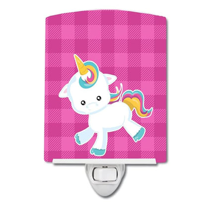 Caroline's Treasures BB6807CNL Pink Plaid Unicorn Ceramic Night Light Compact, UL-Certified, Ideal for Bedroom, Bathroom, Nursery, Hallway, Kitchen, 6x4x3, Multicolor