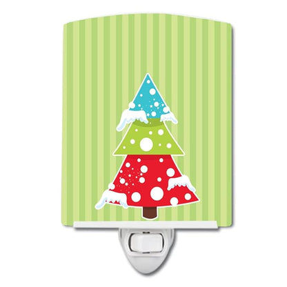 Caroline's Treasures BB8680CNL Merry Christmas Tree and Stripes Ceramic Night Light Compact, UL-Certified, Ideal for Bedroom, Bathroom, Nursery, Hallway, Kitchen, 6x4x3, Multicolor