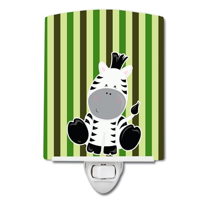 Caroline's Treasures BB8607CNL Zebra on Stripes Ceramic Night Light Compact, UL-Certified, Ideal for Bedroom, Bathroom, Nursery, Hallway, Kitchen, 6x4x3, Multicolor