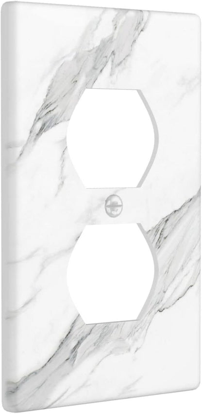 Marble Grey Wall Plate Decorative Light Switch Cover 1-Gang Single Duplex Outlet Faceplate for Kitchen Bathroom Bedroom Room Receptacle White