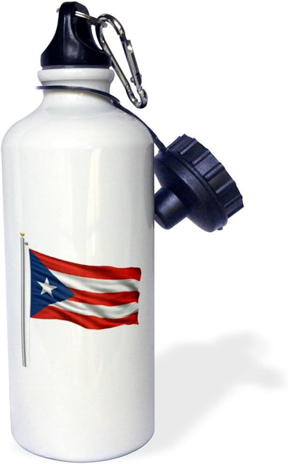 3dRose "Flag of Puerto Rico on a flag pole over white Rican" Sports Water Bottle, 21 oz, White