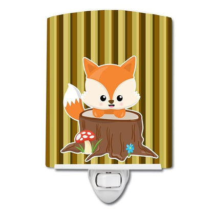 Caroline's Treasures BB7088CNL Baby Fox Tree Stripes Ceramic Night Light Compact, UL-Certified, Ideal for Bedroom, Bathroom, Nursery, Hallway, Kitchen, 6x4x3, Multicolor