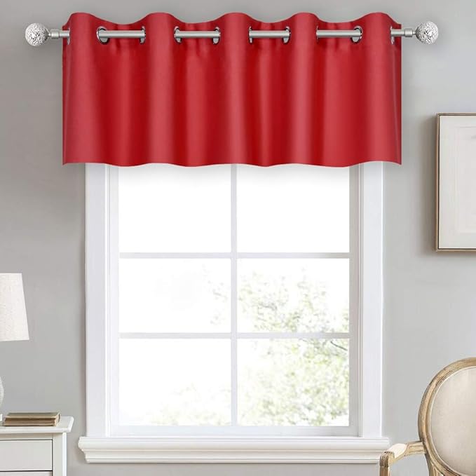 Red Christmas Valance for Kitchen Blackout Grommet Curtain Valance Window Treatment for Living Room Short Straight Drape Valance for Bedroom Kids Room/Basement/Loft 70X18 Inch Long 1 Panel
