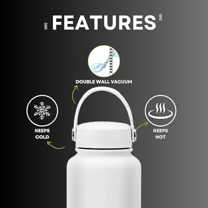 32 OZ Double Wall Stainless Steel Vacuum Bottle Insulated Water Bottles Outdoor Sports Bottle with Handle Lid, Spill-Proof, Hike, School, Hydration, Ivory, Black, Pale Green, Lavender (Ivory)