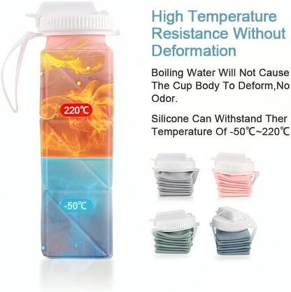 620ml Silicone Foldable Water Bottle with Straw Lid - Lightweight, Reusable, & Leakproof for Travel, Camping, Hiking, & Sports (PINK)