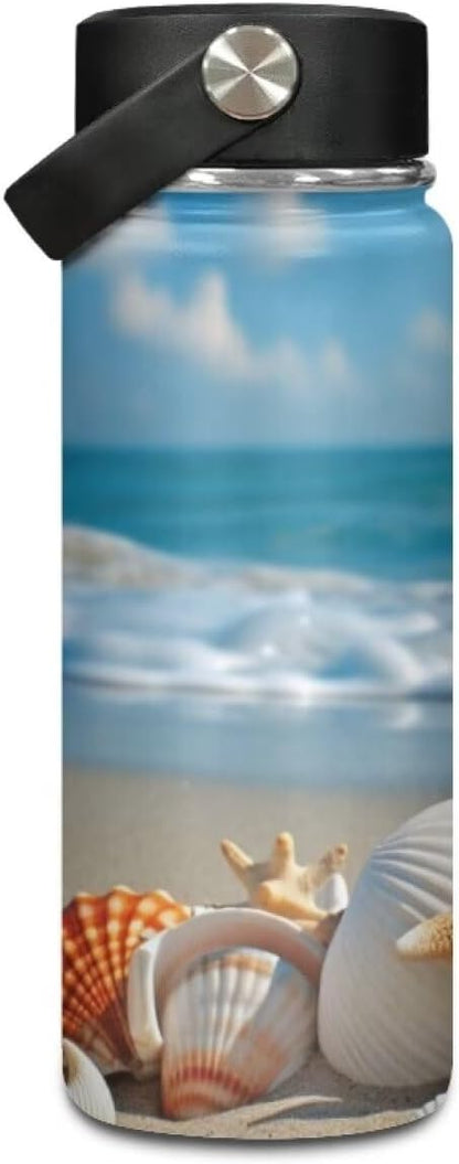 Beach Starfish Insulated Water Bottle for Women Men Stainless Steel Water Bottle with Handle Reusable Sports Water Bottle for Daily Use, Beach, Travel Cup Coffee Mug