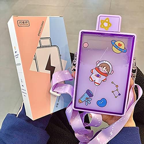 Purple Lightning Travel Water Bottle with Straw Birthday Gift Cup Picnic Cup Ice Travel Mug with Strap (lightning purple, 450 ml)
