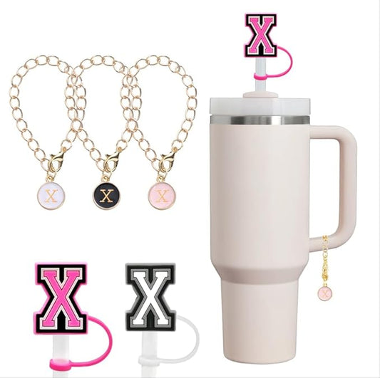 compaitable with stanley cup with accessories,30&40 oz,1 charm letter chain for handle with stanley straw top letter cover for stanley cup (x), small