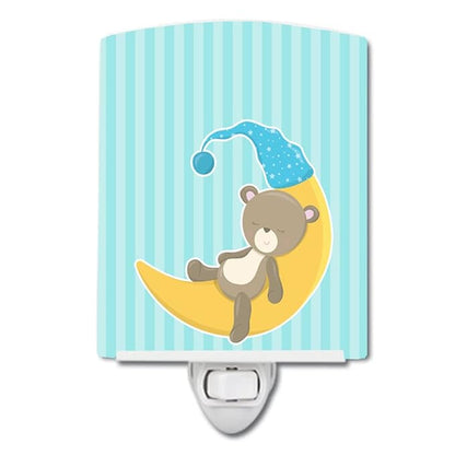 Caroline's Treasures BB8612CNL Baby Boy Bear on Moon Ceramic Night Light Compact, UL-Certified, Ideal for Bedroom, Bathroom, Nursery, Hallway, Kitchen, 6x4x3, Multicolor