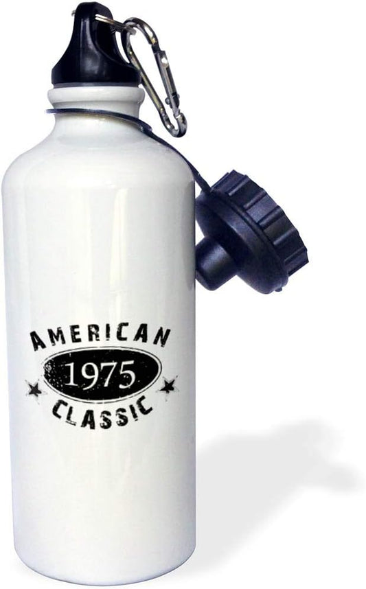 3dRose "1975 American Classic-Personalized Birth Year Birthday gift-black grunge vintage look-funny" Sports Water Bottle, 21 oz, White