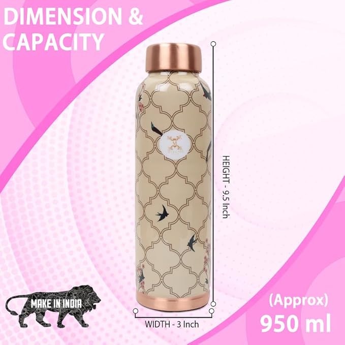 Copper Water Bottle A Handmade Ayurvedic Enameled Print Pure Copper Water Bottle For Drinking - Increase Your Water Consumption, and Experience Immediate Health Benefits (ENAMELED PRINT 9)