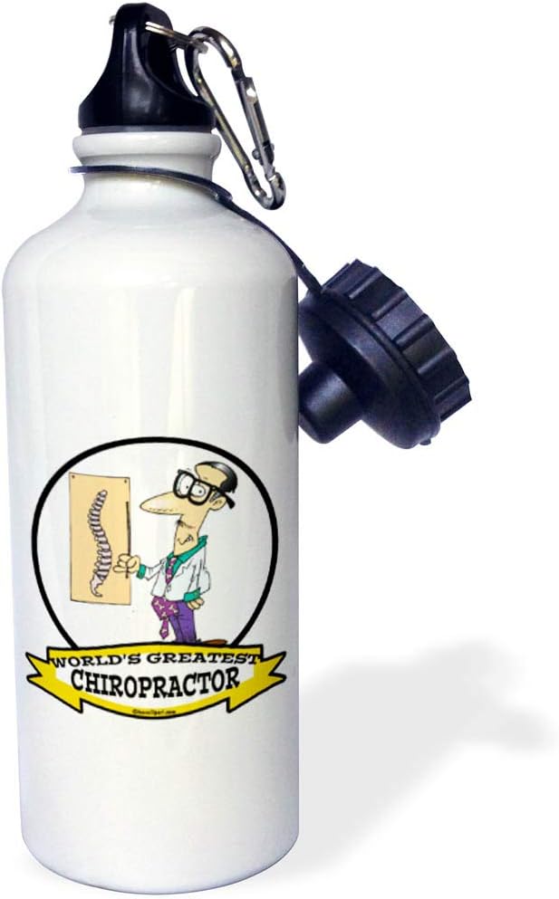 3dRose "Funny Worlds Greatest Chiropractor Occupation Job Cartoon" Sports Water Bottle, 21 oz, White