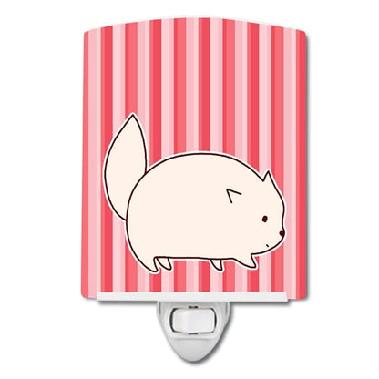 Caroline's Treasures BB6855CNL Cat Pink Stripes Ceramic Night Light Compact, UL-Certified, Ideal for Bedroom, Bathroom, Nursery, Hallway, Kitchen, 6x4x3, Multicolor