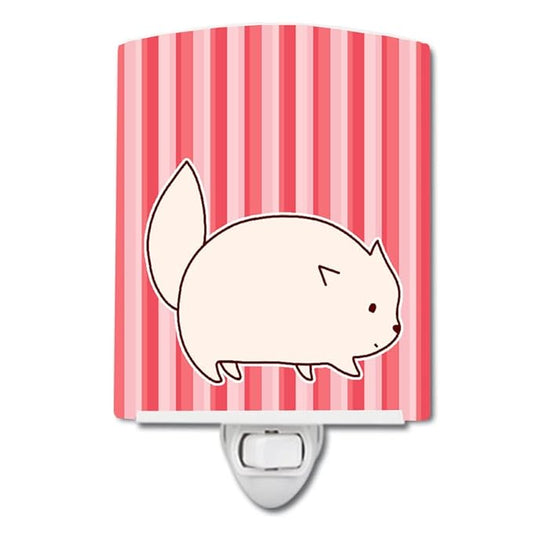 Caroline's Treasures BB6855CNL Cat Pink Stripes Ceramic Night Light Compact, UL-Certified, Ideal for Bedroom, Bathroom, Nursery, Hallway, Kitchen, 6x4x3, Multicolor