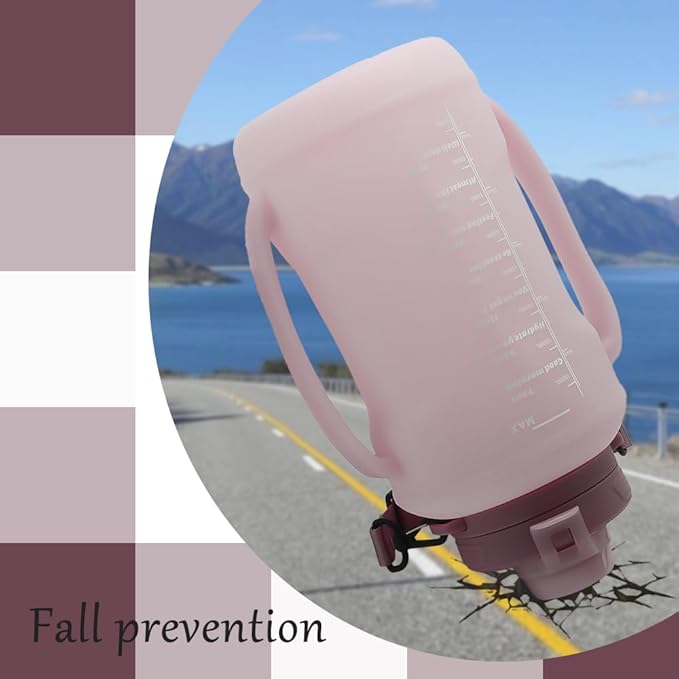 64oz Foldable Silicone Water Cups with Straw, BPA Free, for Outdoor Sports Water Bottle (Pink)