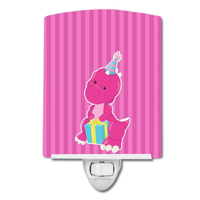 Caroline's Treasures BB8921CNL Dinosaur Pink #2 Ceramic Night Light Compact, UL-Certified, Ideal for Bedroom, Bathroom, Nursery, Hallway, Kitchen, 6x4x3, Multicolor