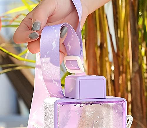 Purple Lightning Travel Water Bottle with Straw Birthday Gift Cup Picnic Cup Ice Travel Mug with Strap (lightning purple, 450 ml)