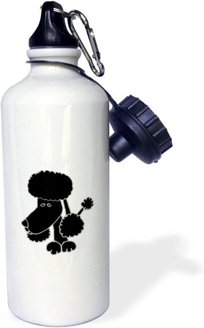 3dRose Funny Black Poodle Dog Cartoon-Sports Water Bottle, 21oz , 21 oz, Multicolor