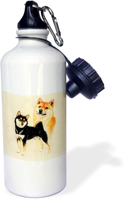 3dRose Shiba Inu Sports Water Bottle, 21 oz, White