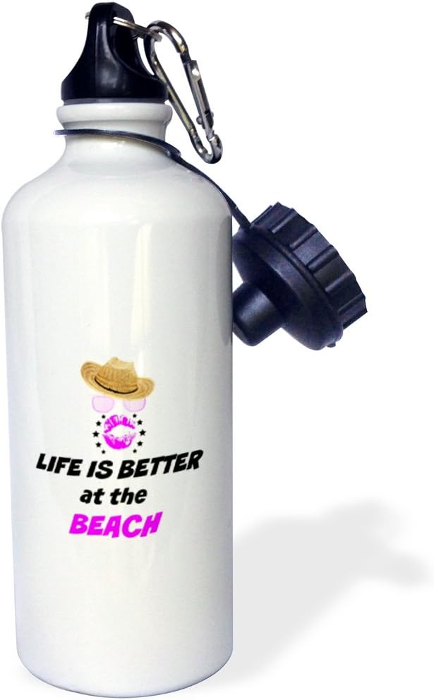 3dRose Life is better at the beach Vacation Popular saying Sports Water Bottle, 21 oz, Multicolor