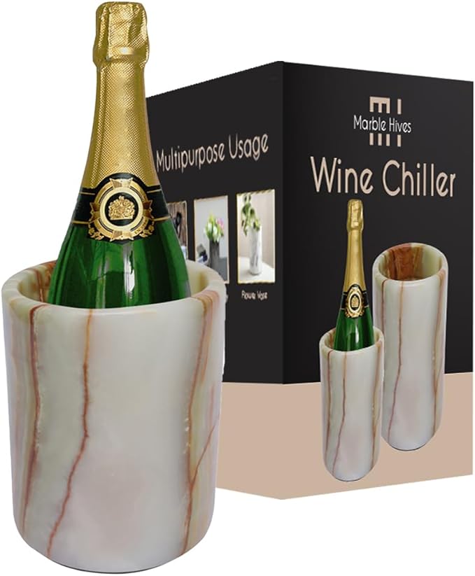 Marble Wine Chiller- Premium Wine Chiller Bucket- Perfect Wine Bottle Chiller- Keep Your Champagne Chiller and Safe- Easily Holds 750ml Bottle - Wine Cooler (Onyx Green)