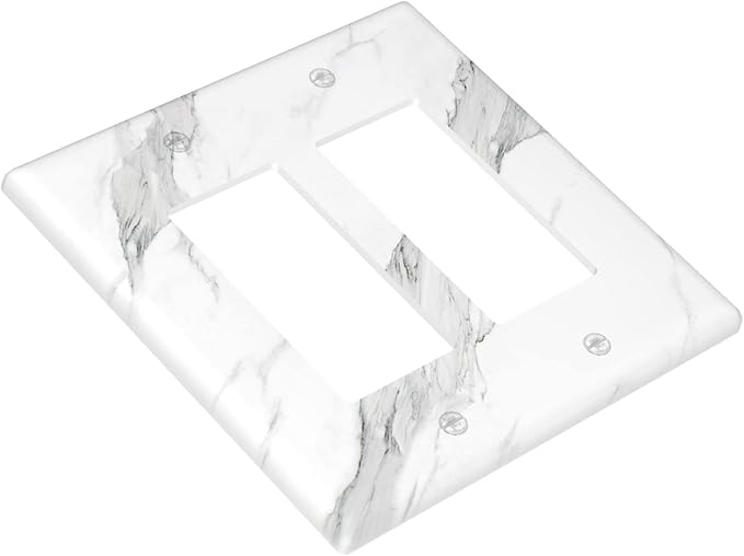 Marble Grey Wall Plate Decorative Light Switch Cover 2-Gang Double Rocker Faceplate for Bathroom Farmhouse Kitchen Bedroom White