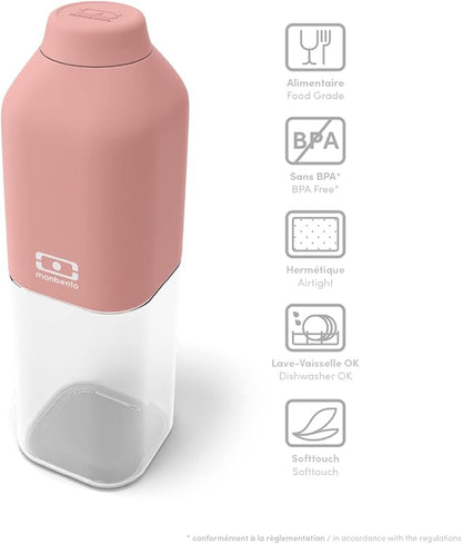 monbento - Water Bottle MB Positive M Flamingo 17 Oz - Leakproof Water Bottle Perfect for Work, Travel, Sport, or to Slip into a Handbag - BPA Free - Food Grade Safe - Pink