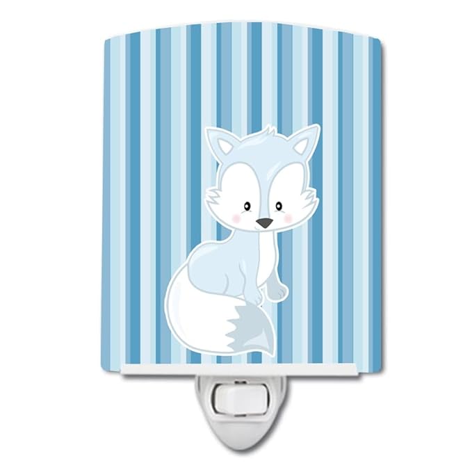Caroline's Treasures BB8599CNL Fox on Blue Stripes Ceramic Night Light Compact, UL-Certified, Ideal for Bedroom, Bathroom, Nursery, Hallway, Kitchen, 6x4x3, Multicolor