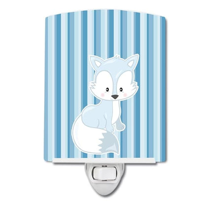 Caroline's Treasures BB8599CNL Fox on Blue Stripes Ceramic Night Light Compact, UL-Certified, Ideal for Bedroom, Bathroom, Nursery, Hallway, Kitchen, 6x4x3, Multicolor