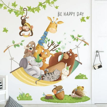 Cartoon Animal Giraffe Lion Monkey Rattan Kindergarten Classroom Wall Decoration Children's Room Wall Sticker