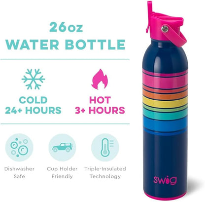 Swig Life 26oz Insulated Water Bottle with Straw & Flip + Sip Handle | Leak Proof, Dishwasher Safe, Cup Holder Friendly, Stainless Steel Water Bottle in Electric Slide