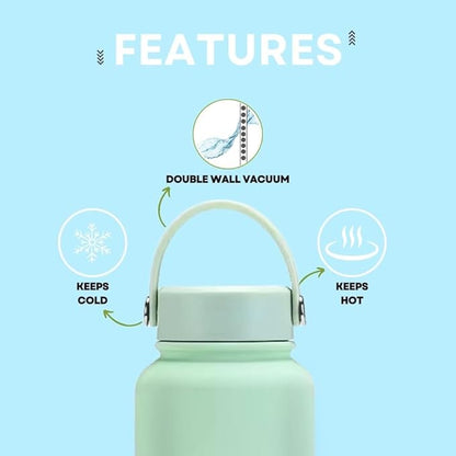 32 OZ Double Wall Stainless Steel Vacuum Bottle Insulated Water Bottles Outdoor Sports Bottle with Handle Lid, Spill-Proof, Hike, School, Hydration, Ivory, Black, Pale Green, Lavender (Pale Green)