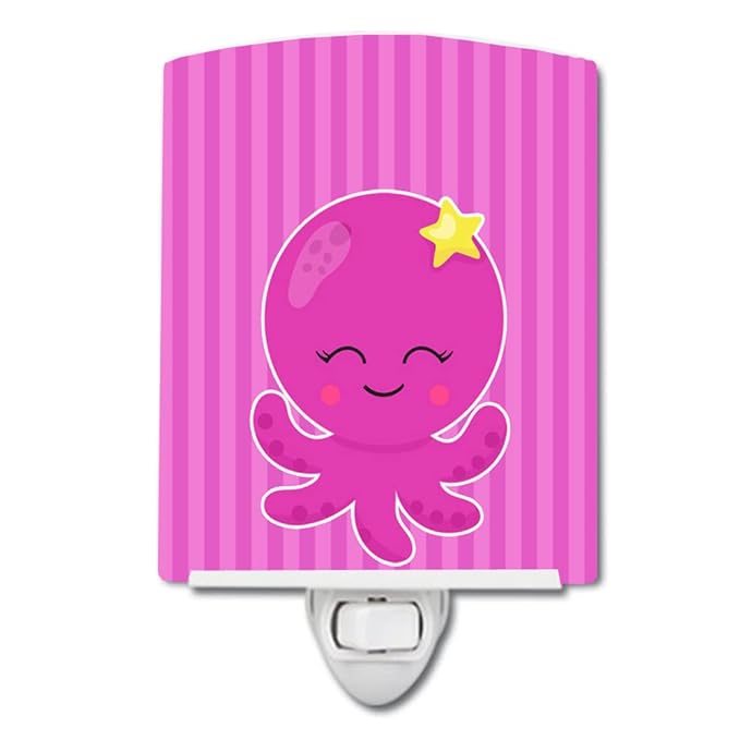 Caroline's Treasures BB8906CNL Nautical Pink Octopus #2 Ceramic Night Light Compact, UL-Certified, Ideal for Bedroom, Bathroom, Nursery, Hallway, Kitchen, 6x4x3, Multicolor