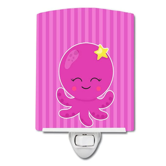 Caroline's Treasures BB8906CNL Nautical Pink Octopus #2 Ceramic Night Light Compact, UL-Certified, Ideal for Bedroom, Bathroom, Nursery, Hallway, Kitchen, 6x4x3, Multicolor