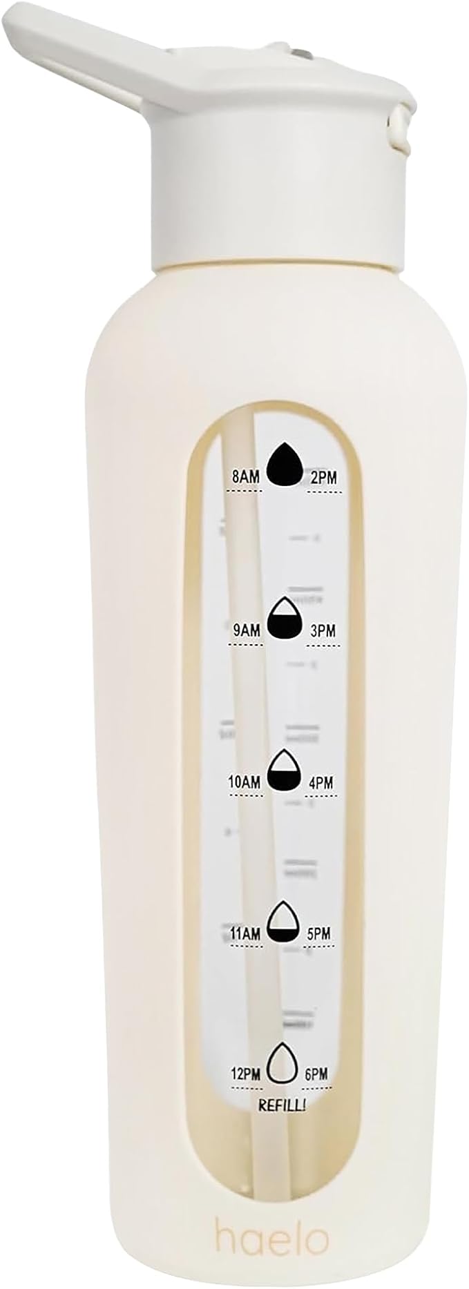 24oz Glass Motivational Water Bottle with Flip Lid Straw, Silicone Protective Sleeve, Handle, Reusable BPA Free (Dune)