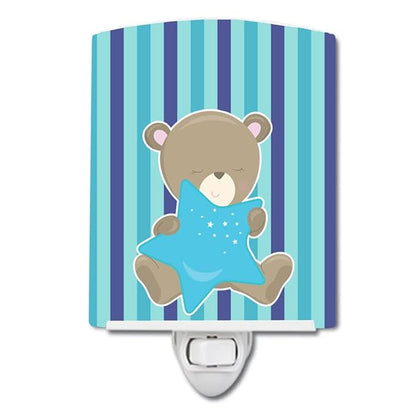 Caroline's Treasures BB8614CNL Baby Boy Bear with Star Ceramic Night Light Compact, UL-Certified, Ideal for Bedroom, Bathroom, Nursery, Hallway, Kitchen, 6x4x3, Multicolor
