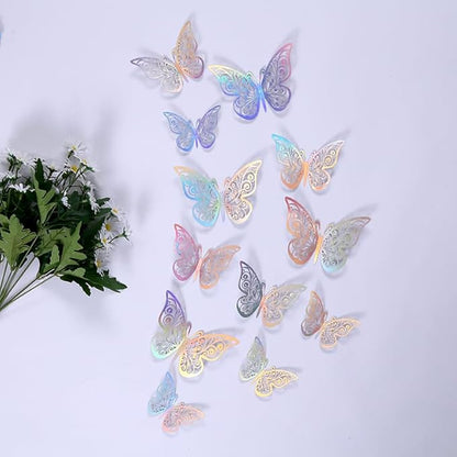 3D Butterfly Wall Decor 48 Pcs 4 Styles 4 Colors 3 Sizes,Gold Silver Laser Rose Butterfly Decorations for Butterfly Birthday Decorations Butterfly Party Decorations Cake Decorations,Removable Sticker