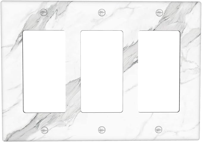 Marble Grey Wall Plate Decorative Light Switch Cover 3-Gang Triple Rocker Faceplate for Bathroom Farmhouse Bedroom Kitchen White