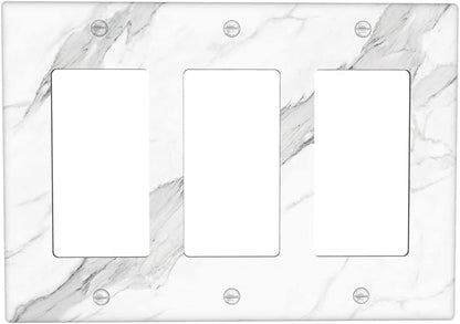 Marble Grey Wall Plate Decorative Light Switch Cover 3-Gang Triple Rocker Faceplate for Bathroom Farmhouse Bedroom Kitchen White