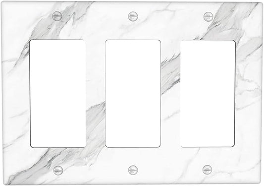 Marble Grey Wall Plate Decorative Light Switch Cover 3-Gang Triple Rocker Faceplate for Bathroom Farmhouse Bedroom Kitchen White