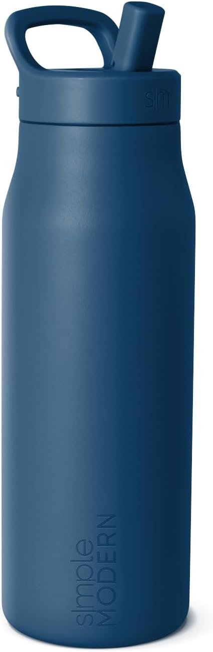 Simple Modern Water Bottle with Push Button Straw Lid | Ceramic-Lined Insulated Stainless Steel | Travel Water Bottles for Gym & Sports | Leak Proof | Mesa Signature Collection | 34oz, Slumberland