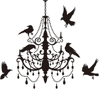 SUPERDANT Halloween Wall Stickers Gothic Chandelier Wall Decals Crow Wall Sticker Halloween Stickers for Kids Halloween Window Decoration for Halloween Party Decorations