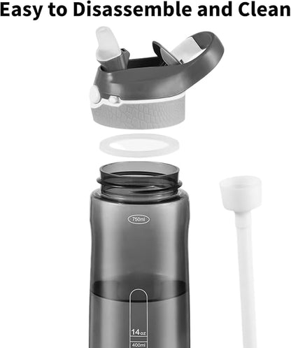 25oz Water Bottle with Clip Handle, Water Bottles with Locking Lid, Travel Plastic Water Bottle,Water Bottle with Straw, and Sports Tritan water bottle - Black