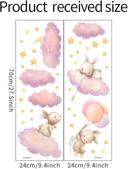 Rabbit Cloud Star Wall Stickers for Bedroom Girls Room Bunny Moon and Stars Nursery Decor Wall Decal