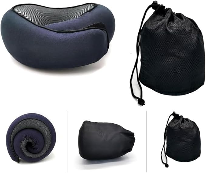2024 Memory Foam Neck Pillow 360 Degree Neck Support Travel Pillows for Airplanes and Long Flight Travel Neck Pillow (Navy Blue)