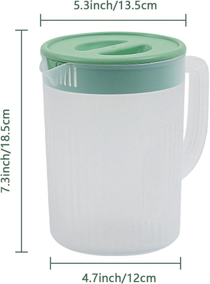 2.2 Liter Plastic Water Pitcher Large-Capacity Household Water Jug with Lid, Beverage Container for Hot Cold Juice Tea (Transparent green)
