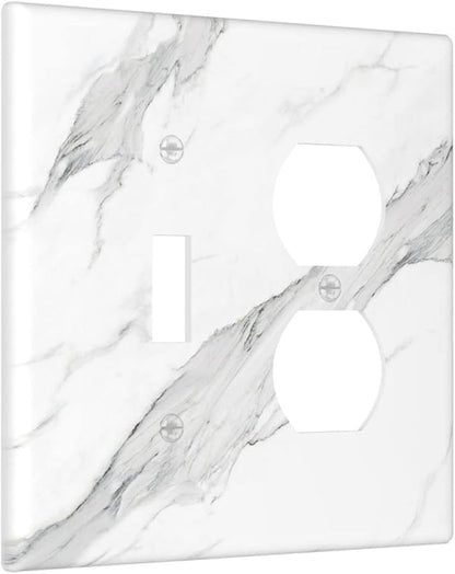 Marble Grey Wall Plate Decorative Light Switch Cover 2-Gang Combo Toggle/Duplex Outlet Faceplate for Bedroom Kitchen Farmhouse White