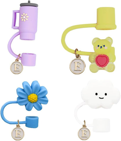 4PCS Name Letter Charm Straw Cap Set for Stanley20/30OZ Name Tag for Tumbler Stanley 40 oz tumbler with handle Tumbler Straw Supply (E)