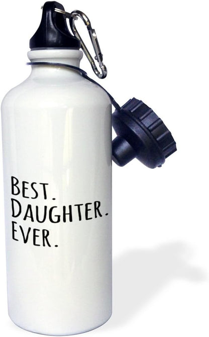 3dRose Best Daughter Ever-Gifts for Family and Relatives Offspring Children-Black Text Sports Water Bottle, 21 oz, White